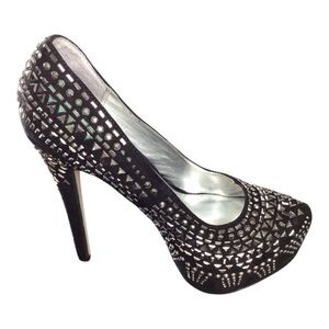 Breckelles Black and Silver Rhinestone Platform Y2K  Heels size 7